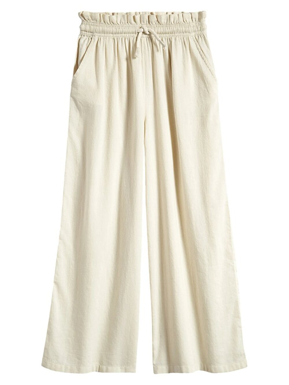 Girls Ivory Wide Leg Paperbag Pants Cotton School L 10/12 NWT